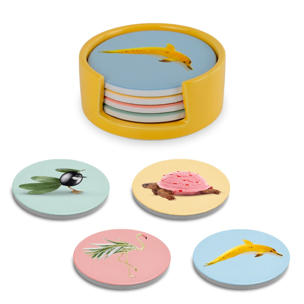 Set of 4 - coasters with mixed decorations.