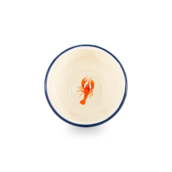 Enamelled tin bowl Ø 14 x H 6.5 cm. Capacity 400ml. Lobster decoration.
