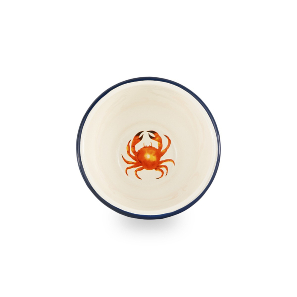 Enamelled tin bowl Ø 14 x H 6.5 cm. Capacity 400ml. Crab decoration.