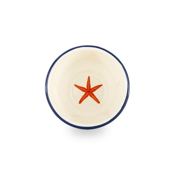 Enamelled tin bowl Ø 14 x H 6.5 cm. Capacity 400ml. Starfish decoration.