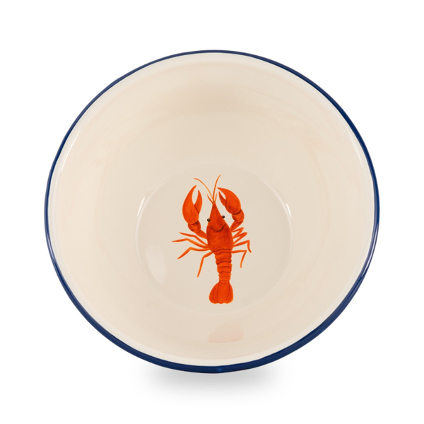 Enamelled tin salad bowl Ø 24 x H 9.5 cm. Capacity 2L. Lobster decoration.