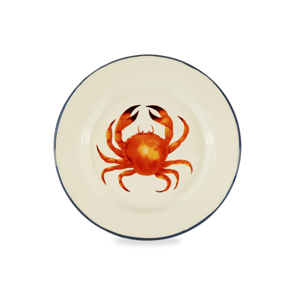 Enamelled tin plate Ø 25 cm. Crab decoration.