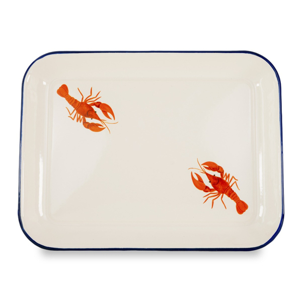 Enamelled tin tray 34 x 25.5 cm. Lobster decoration.