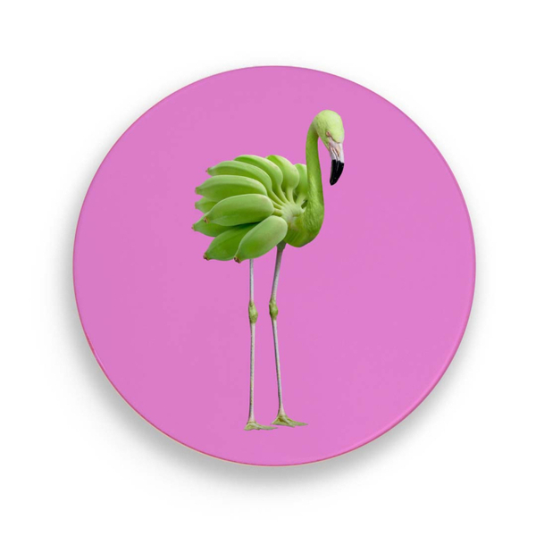 Ceramic trivet 18 cm. Flamingo decoration.