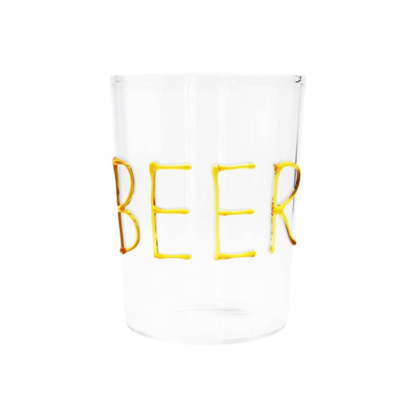 Cocktail glass in boros.glass w/BEER lettering handmade in col.glass.Cap.500 ml.