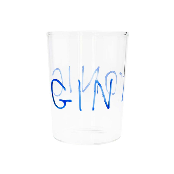 Cocktail glass in boros.glass w/GINTONIC lettering handm.in col.glass.Cap.500ml.