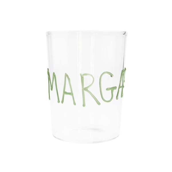 Cocktail glass in boros.glass w/MARGARITA lettering handm.incol.glass.Cap.500ml.