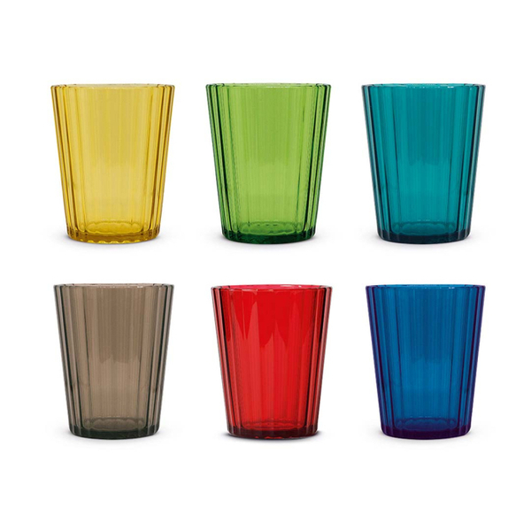 Set of 6 acrylic glasses. Cap.370ml. Amber,red,turquoise,green,blue,brown colors