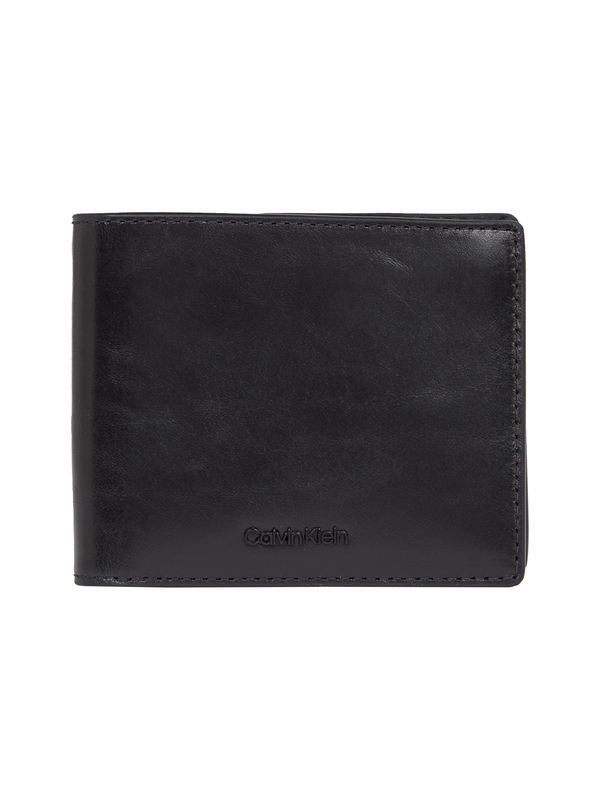 Black Leather Bifold Wallet With Coin Pocket