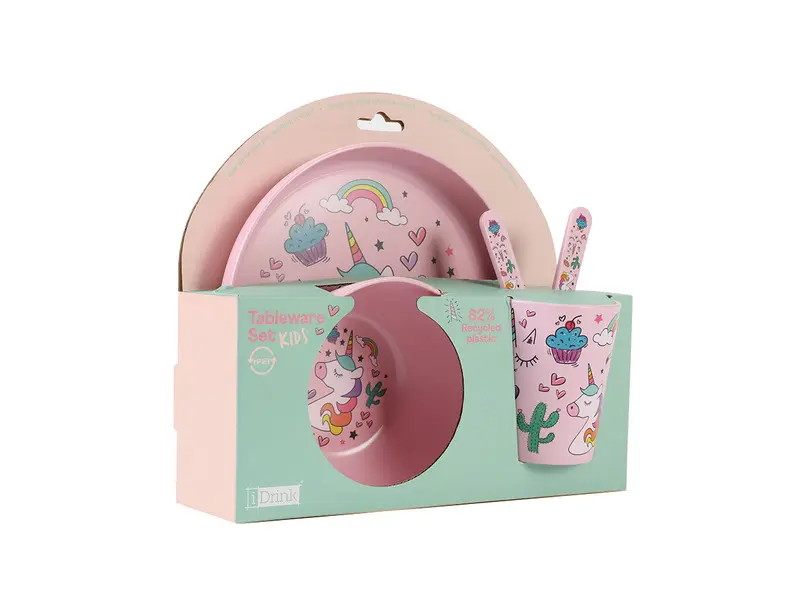 RPET Kids Set with Cup, Bowl, Dish and Cutlery UNICORN