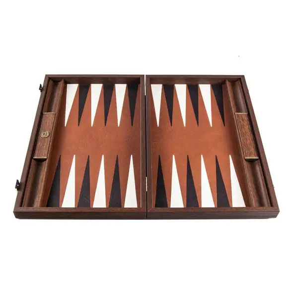 Leatherette Backgammon Caramel Brown Inlaid Leatherette Backgammon with Sideracks 48x30cm