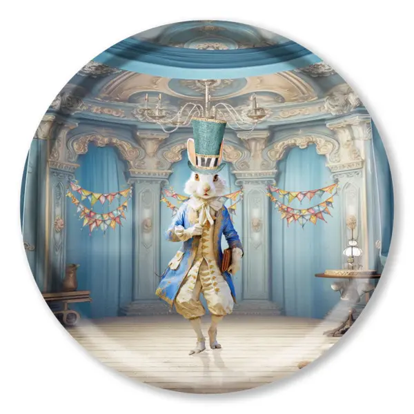 Round Wood Tray - Alice - Rabbit Blue 38 cm