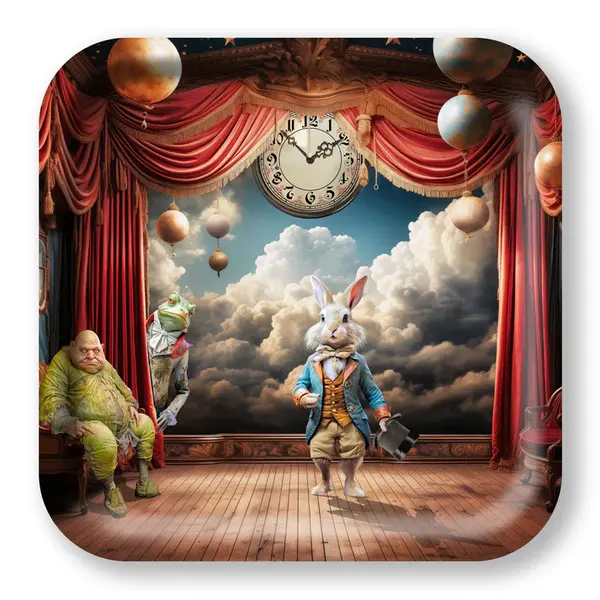 Square Wood Tray - Alice - Rabbit Theater 32x32 cm