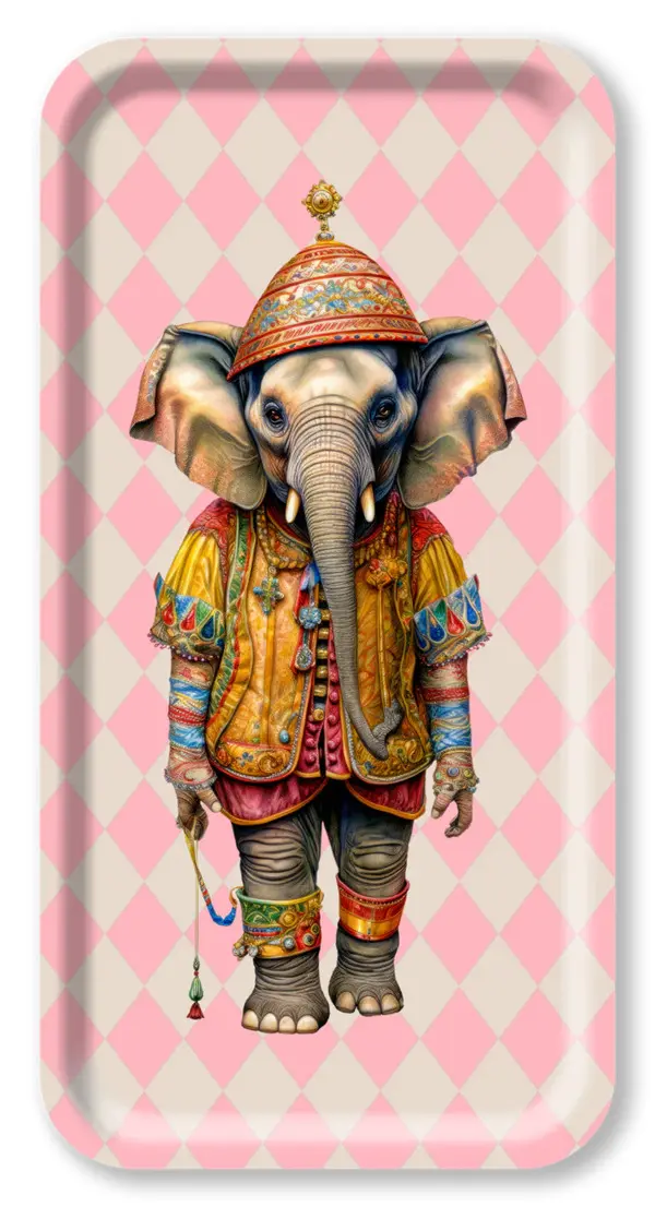 Rectangle Wood Tray - Circus - Elephant Pink 43x22 cm