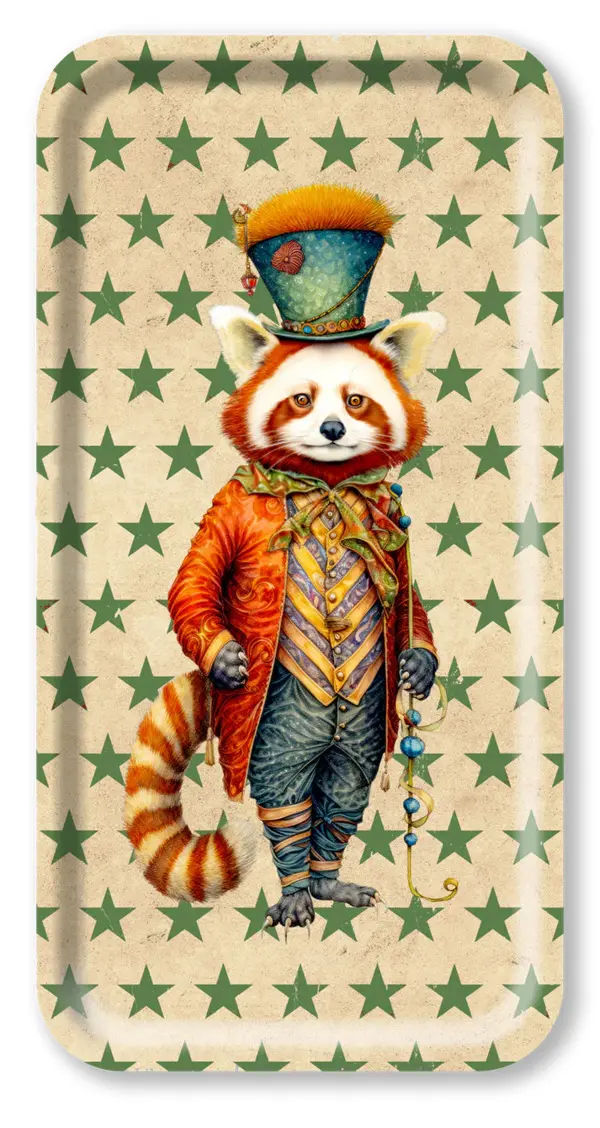 Rectangle Wood Tray - Circus - Red Panda Stars  43x22 cm