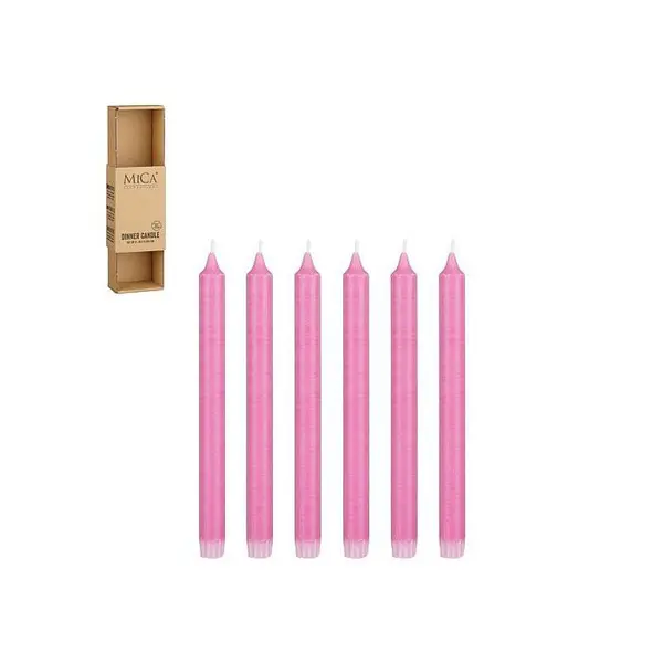 Dinner candle stearin pink 6 pieces - h25xd2,2cm