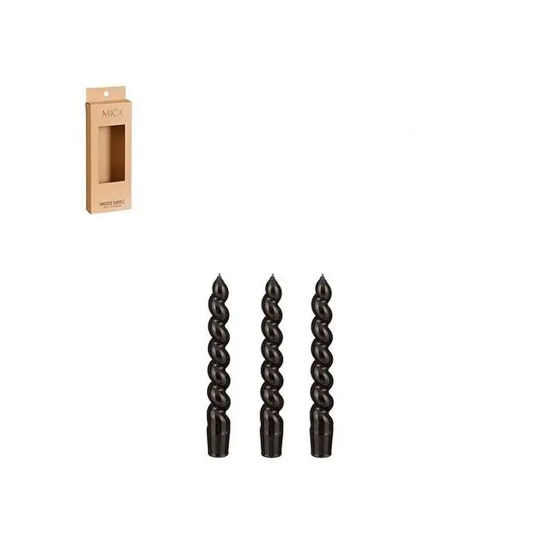 Twist dinner candle black glaze 3 pieces - h18,5xd2,4cm