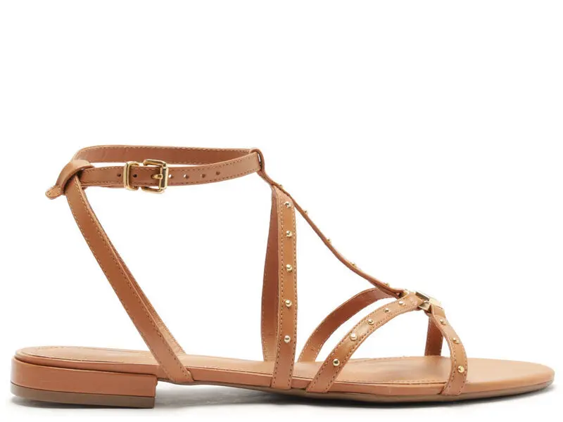  Leather Flat Sandal with Rivet Straps
