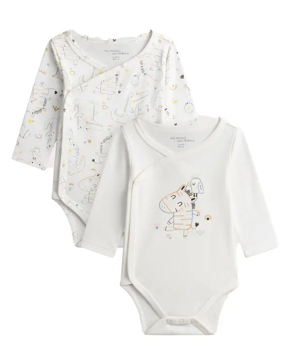 Set of 2 Ecru Zebra Print Newborn Bodysuits
