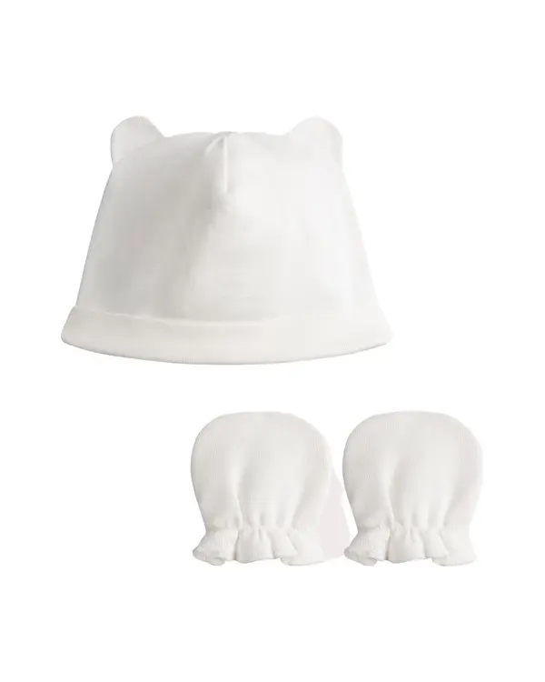 Newborn Babies' Beanie hat and Mittens Set