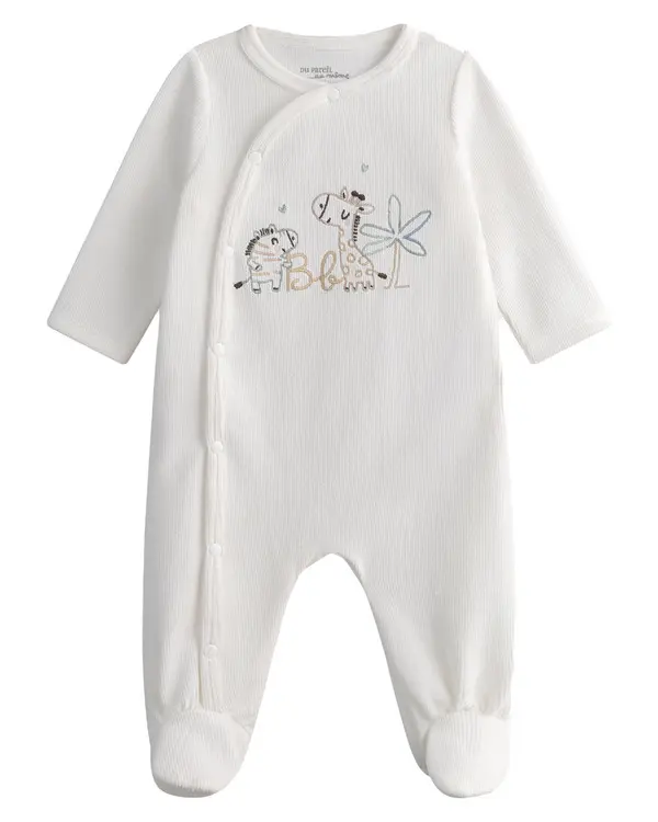 Ecru Velour Rompers with an Embroidered Design