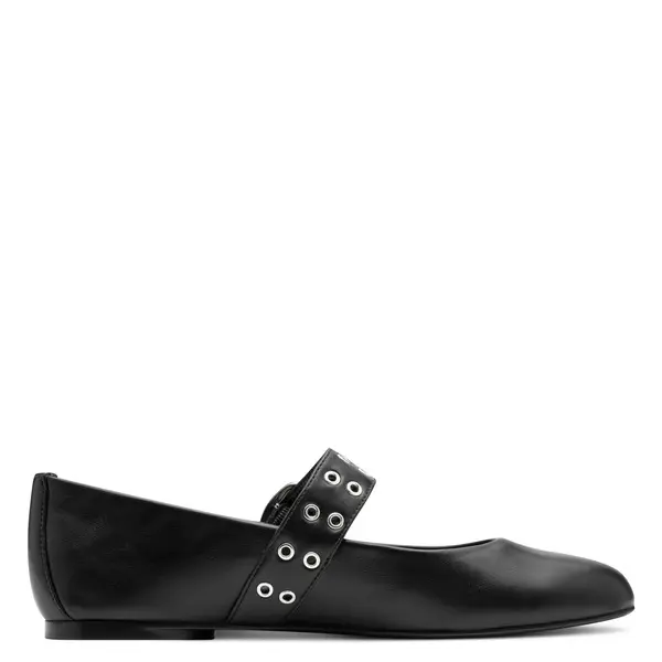 Leather Mary Jane Flats with Grommet-Embellished Strap Image