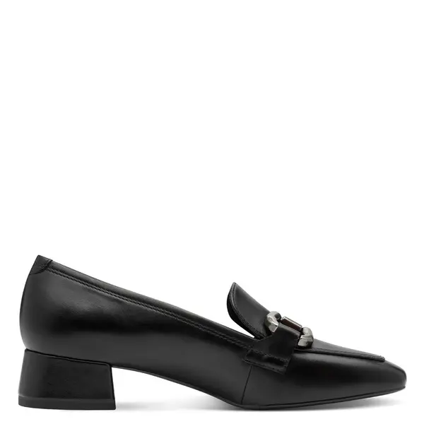 Leather Loafer Pumps with a Metal Bit and Block Heel