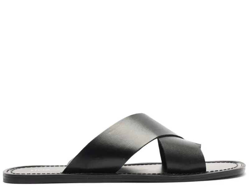Wide Straps Leather Slides