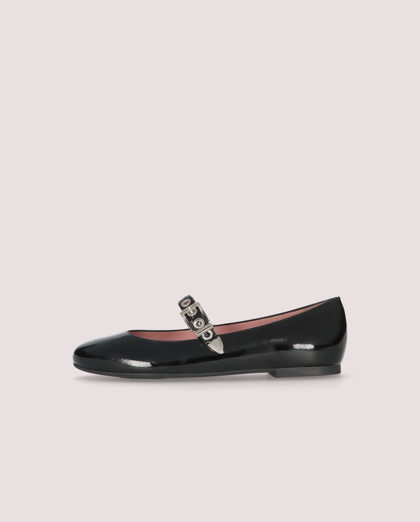  Patent Mary Jane Flats with Embellished Strap