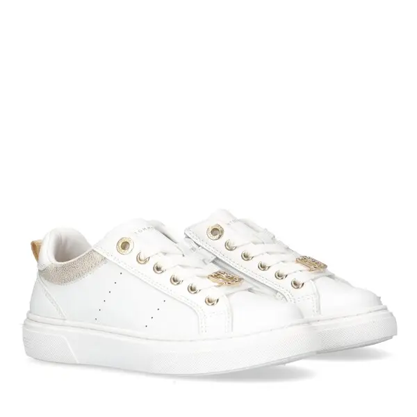 Leather Sneakers with Gold Embellishments