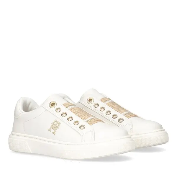 Leather Slip-On Sneakers with Gold Logo