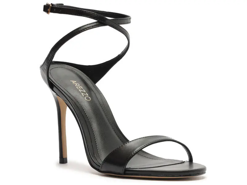 Thin Heel Cross Straps Leather Sandals 