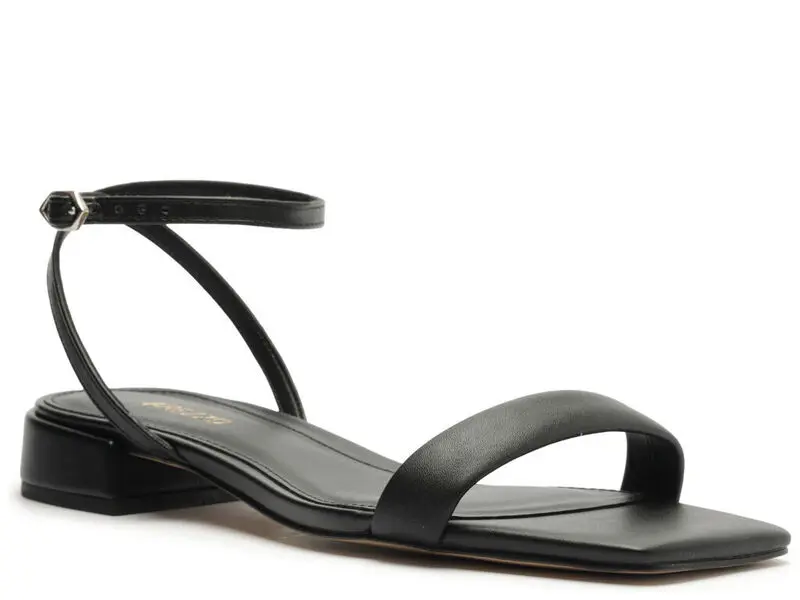  Leather Low Block Heel Sandal