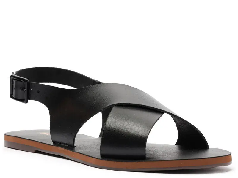 Leather Crossed Strap Sandal