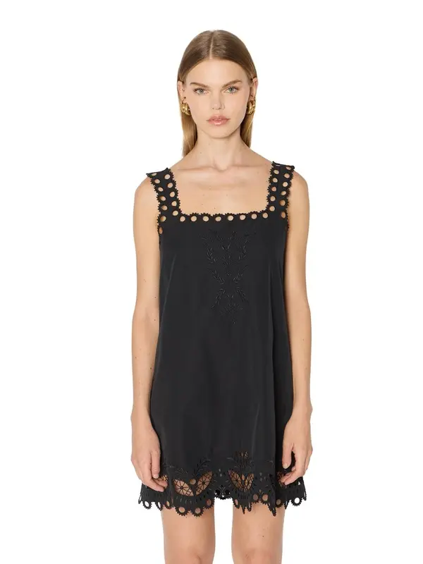 Short dress with wide straps and English embroidery