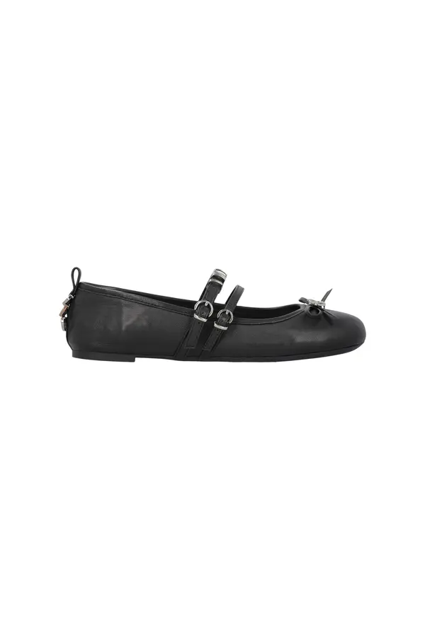 Nappa Leather Ballet Flats with Straps and Bow
