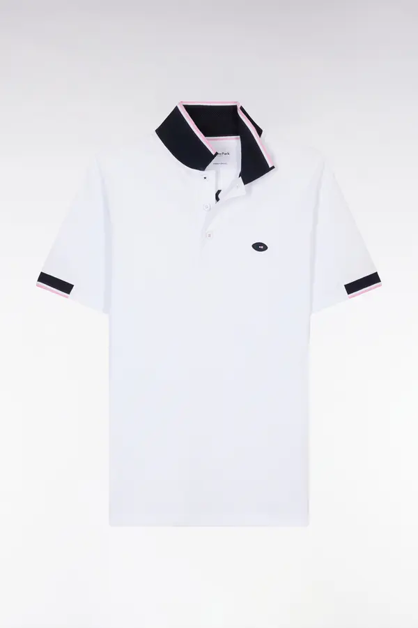 Straight-cut short-sleeved polo shirt with two-tone ribbed edges