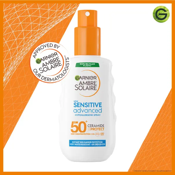 Garnier Ambre Solaire Sensitive Advanced SPF 50+ Ceramide Protect Sunscreen Spray For Adults (150mL) 