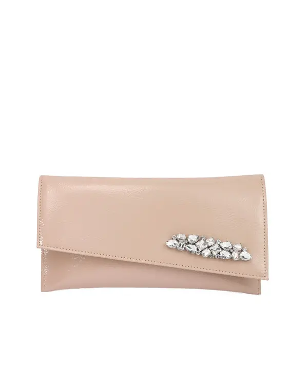 Leather Clutch with Crystal Embellishment