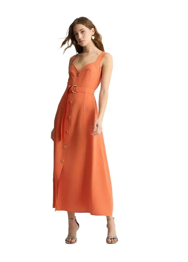 Long linen-blend dress