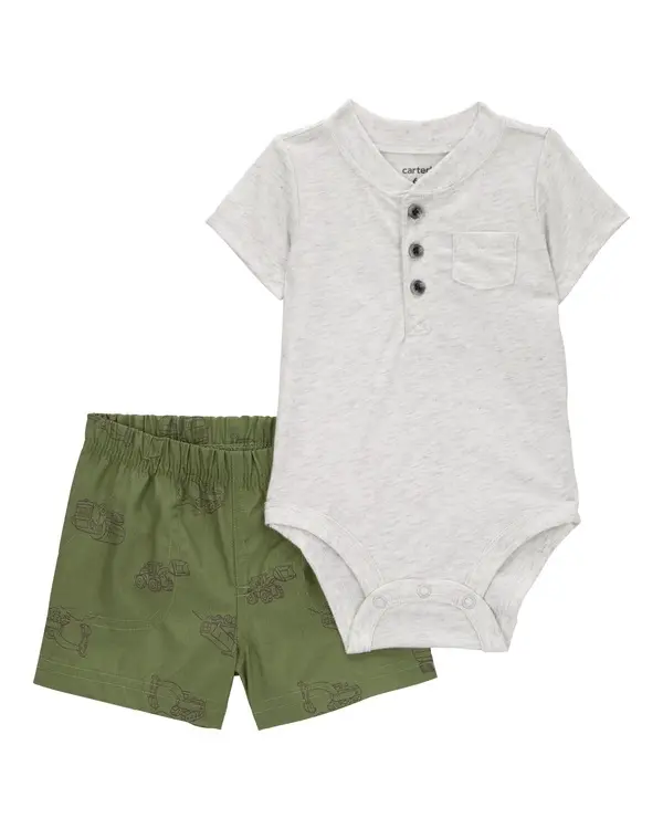 2-Piece Henley Bodysuit & Short Set