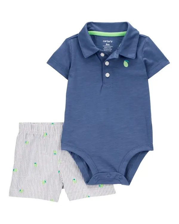 2-Piece Polo Bodysuit & Striped Short Set