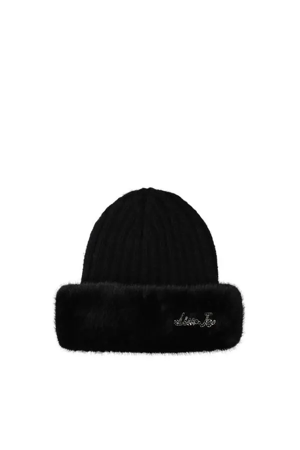 Angora-blend knit beanie hat Image