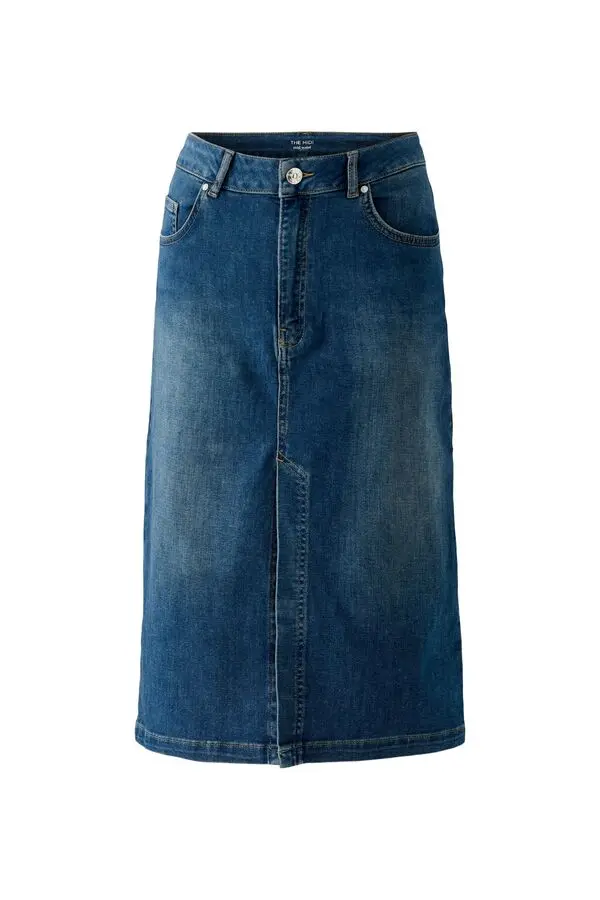 Denim Midi Skirt with Slit
