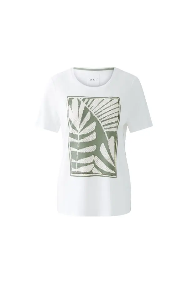  T-Shirt with Abstract Leaf Graphic