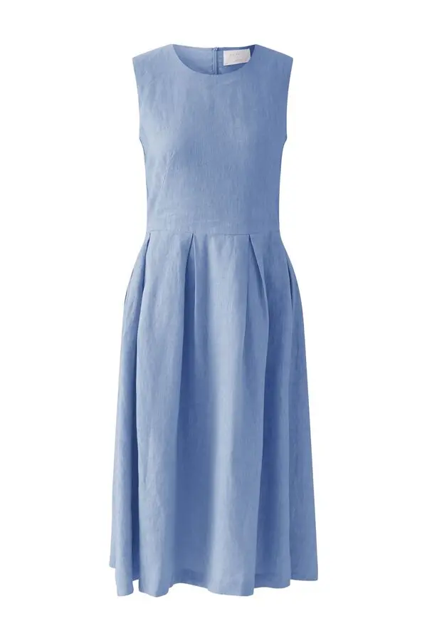 Linen Sleeveless Pleated Midi Dress