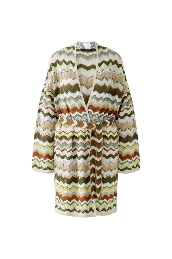 Multi-Colored Chevron Knit Belted Long Cardigan
