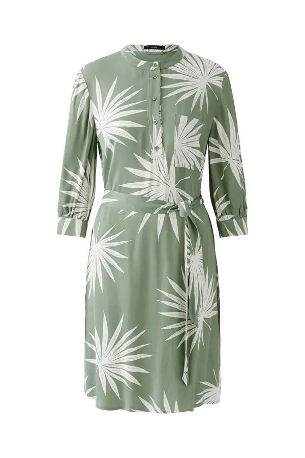 Tunic Dress with Palm Leaf Print and Tie Waist