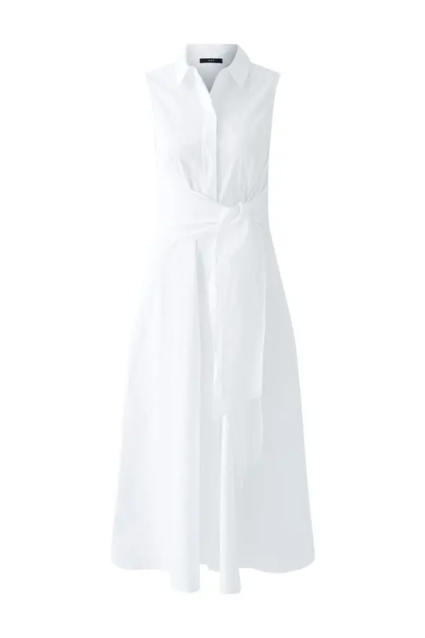  Sleeveless Midi Shirt Dress with Tie Waist
