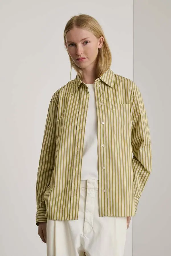 Fitted straight cut  Japanese striped poplin shirt